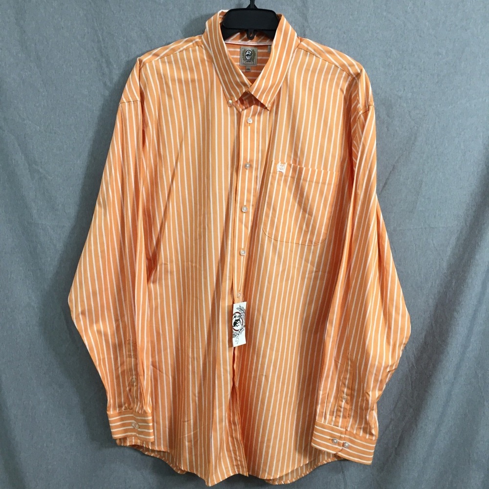 Cinch Mens Orange White Striped Western Button Down Shirt MTW1103921-ORG XXL NWT